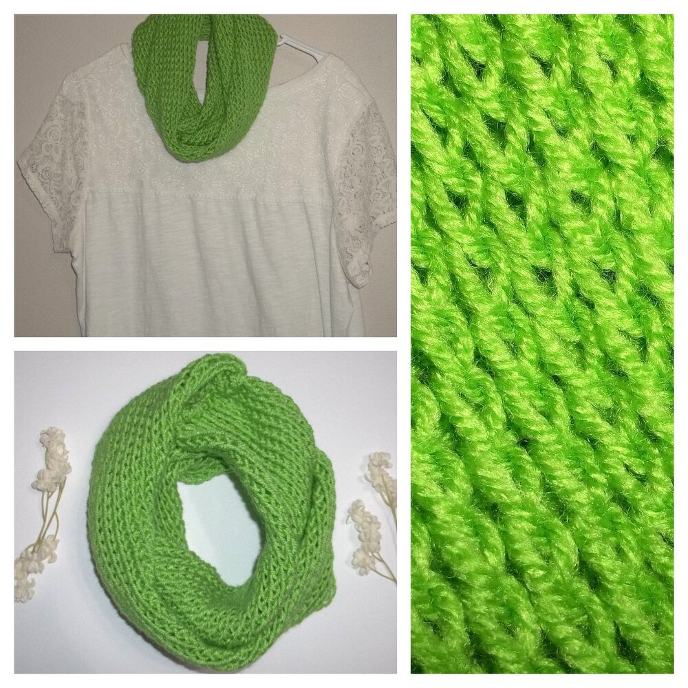 Lime Green Infinity Scarf Handmade Knitted Yarn Fashion Accessory Unisex New S79